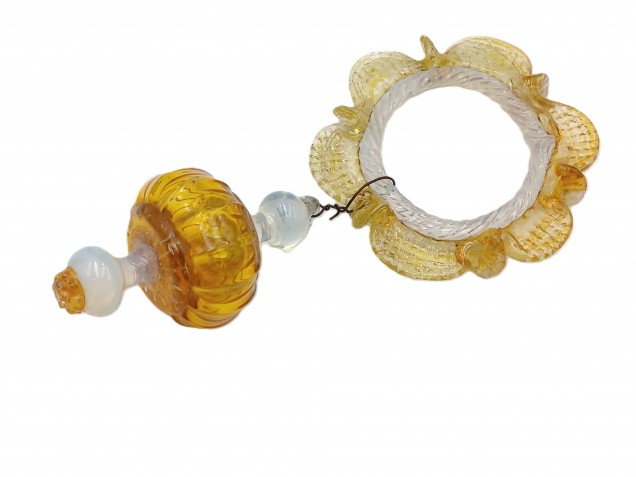 Murano amber and pale blue glass chandelier hoop and drop Circa 1890