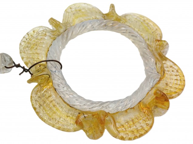 Murano amber and pale blue glass chandelier hoop and drop Circa 1890