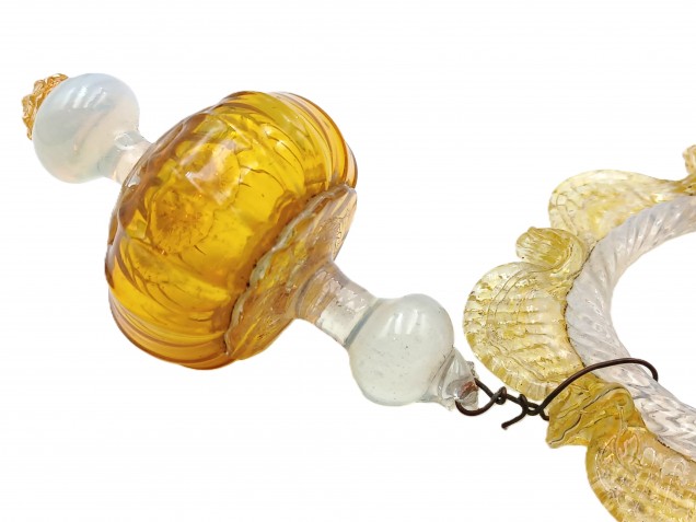 Murano amber and pale blue glass chandelier hoop and drop Circa 1890