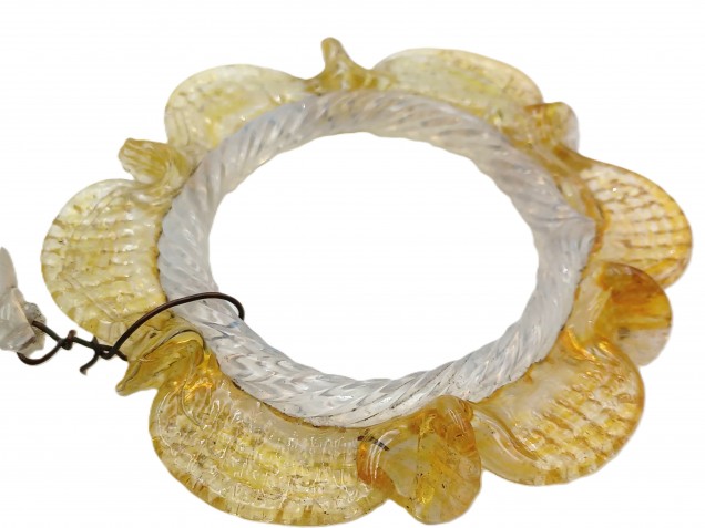 Murano amber and pale blue glass chandelier hoop and drop Circa 1890