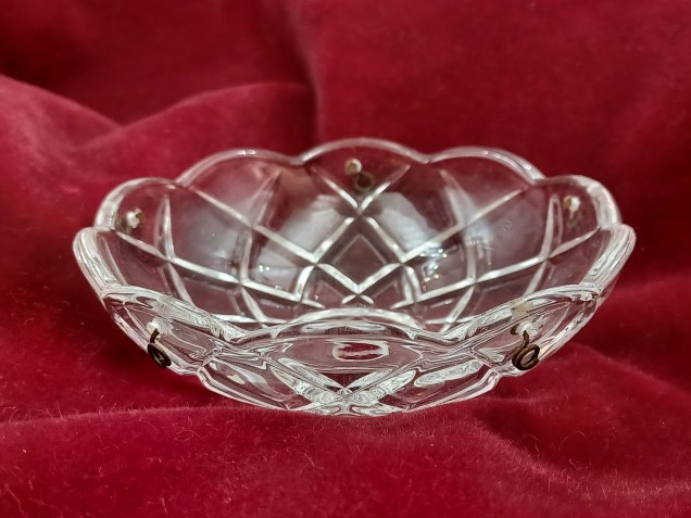 Vintage chandelier glass pan dish Approx.100mm width 5 pin holes
