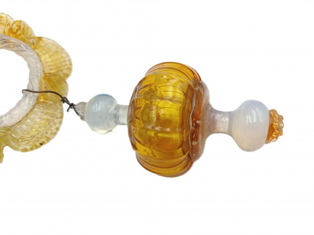 Murano amber and pale blue glass chandelier hoop and drop Circa 1890