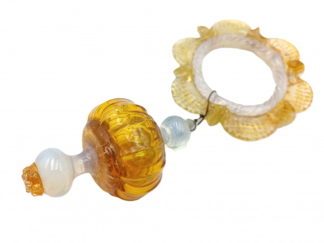 Murano amber and pale blue glass chandelier hoop and drop Circa 1890