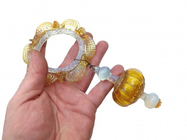 Murano amber and pale blue glass chandelier hoop and drop Circa 1890