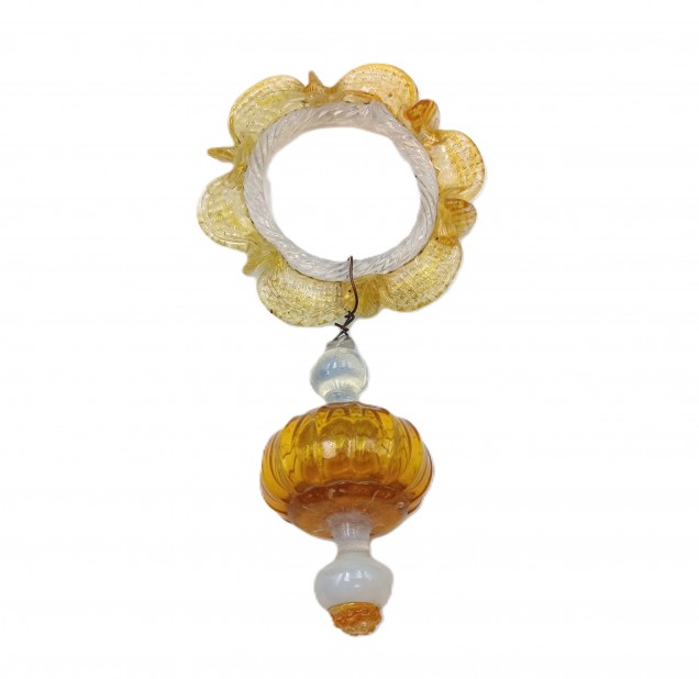 Murano amber and pale blue glass chandelier hoop and drop Circa 1890