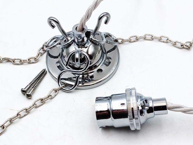 3 Hook Ceiling Rose Pendant Set Chrome Finish SMALL Link Chain