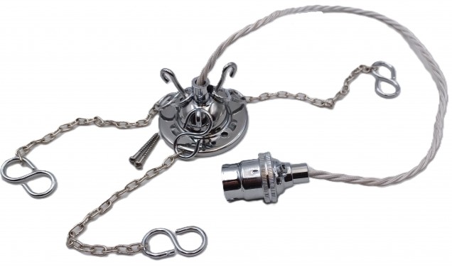 3 Hook Ceiling Rose Pendant Set Chrome Finish SMALL Link Chain