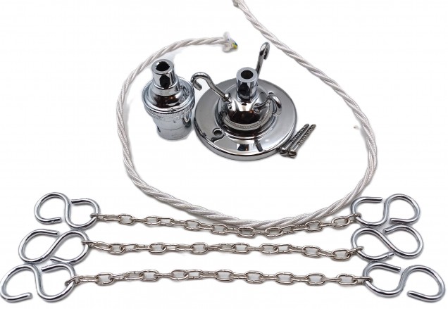 3 Hook Ceiling Rose Pendant Set Chrome Finish SMALL Link Chain