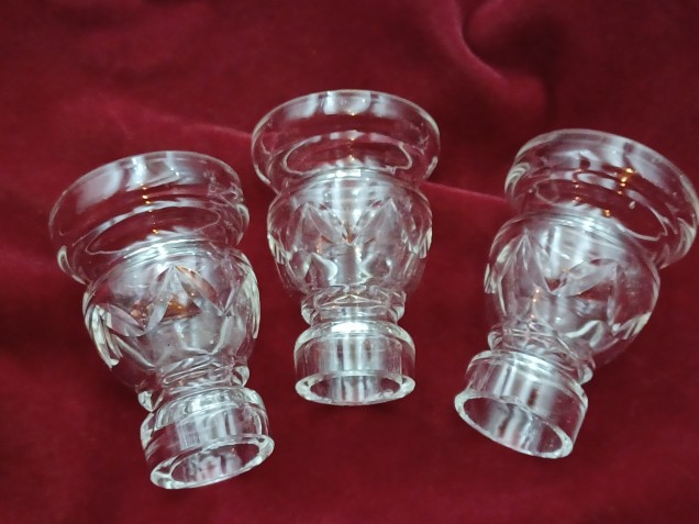3 Vintage Chandelier Glass Candle Cup 75mm High