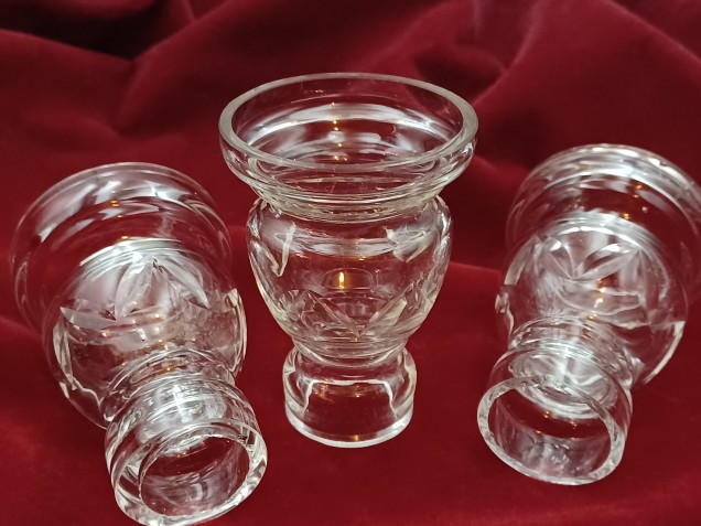 3 Vintage Chandelier Glass Candle Cup 75mm High