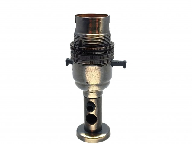 Switched pedestal lamp holder B22 SIDE ENTRY cord grip brushed antique