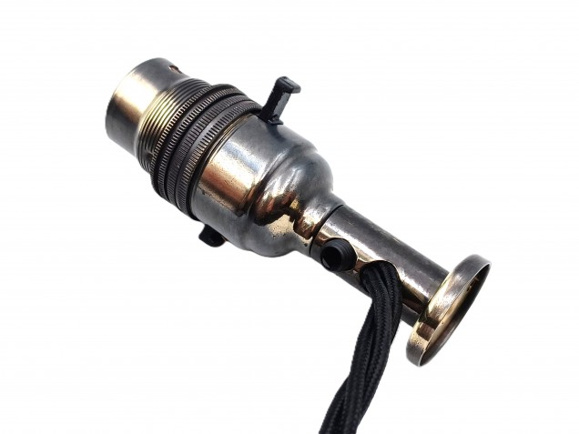 Switched pedestal lamp holder B22 SIDE ENTRY cord grip brushed antique