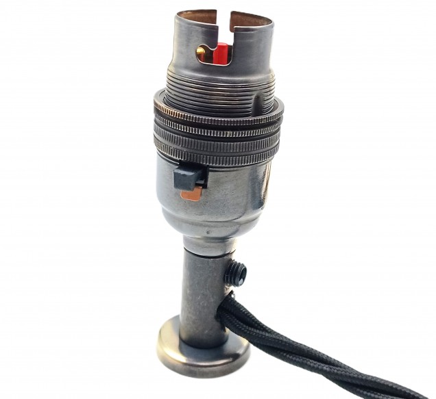 Switched pedestal lamp holder B22 SIDE ENTRY cord grip brushed antique