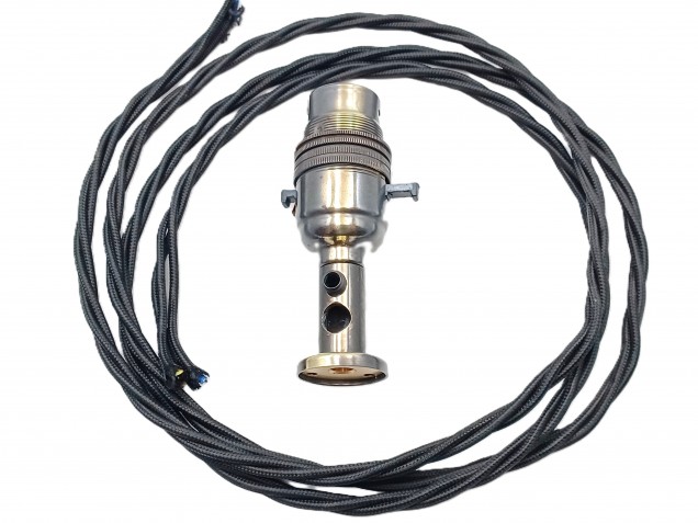 Switched pedestal lamp holder B22 SIDE ENTRY cord grip brushed antique