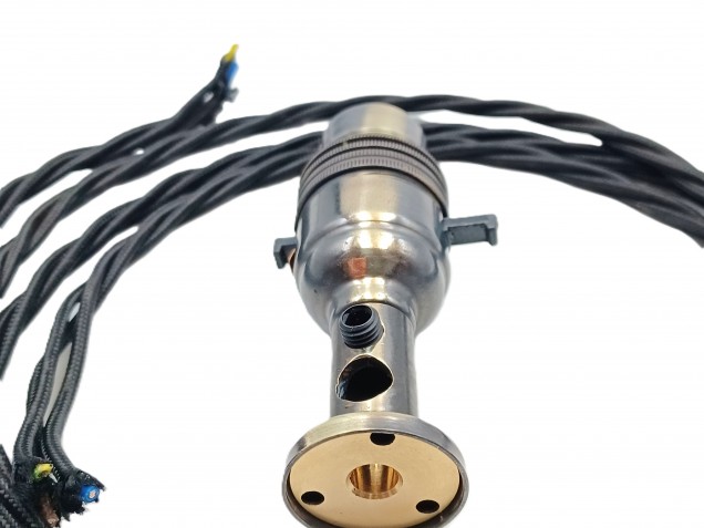 Switched pedestal lamp holder B22 SIDE ENTRY cord grip brushed antique