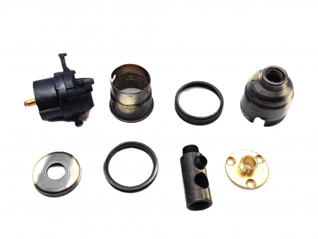 Switched pedestal lamp holder B22 SIDE ENTRY cord grip brushed antique