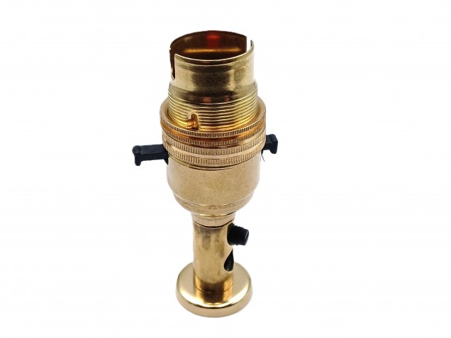 Switched pedestal lamp holder B22 SIDE ENTRY cord grip brass