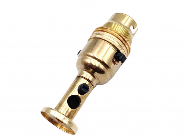 Switched pedestal lamp holder B22 SIDE ENTRY cord grip brass