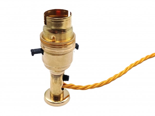 Switched pedestal lamp holder B22 SIDE ENTRY cord grip brass