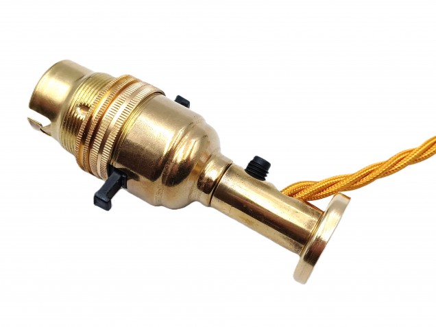 Switched pedestal lamp holder B22 SIDE ENTRY cord grip brass