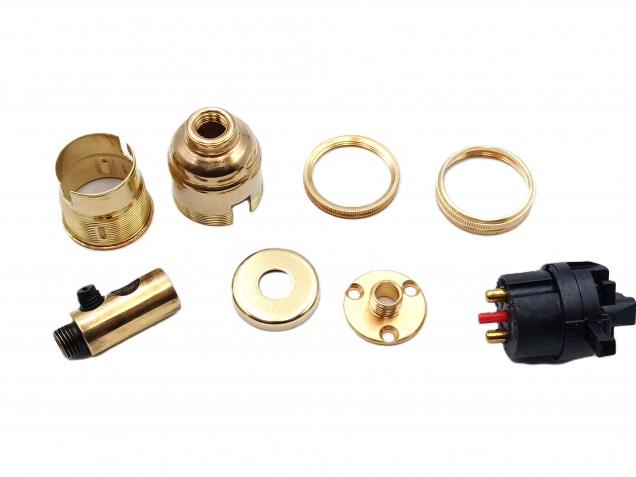 Switched pedestal lamp holder B22 SIDE ENTRY cord grip brass