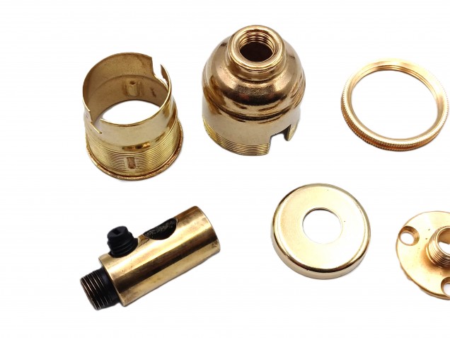 Switched pedestal lamp holder B22 SIDE ENTRY cord grip brass