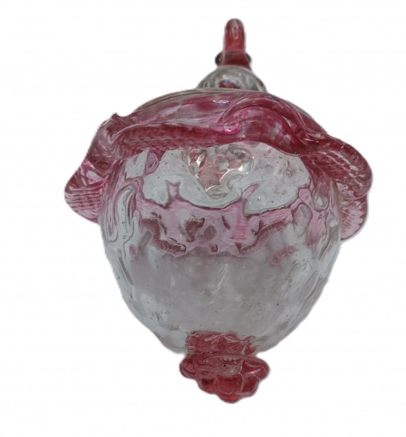 Antique Murano Chandelier Bottom Ball Finial Red And Clear C1820 