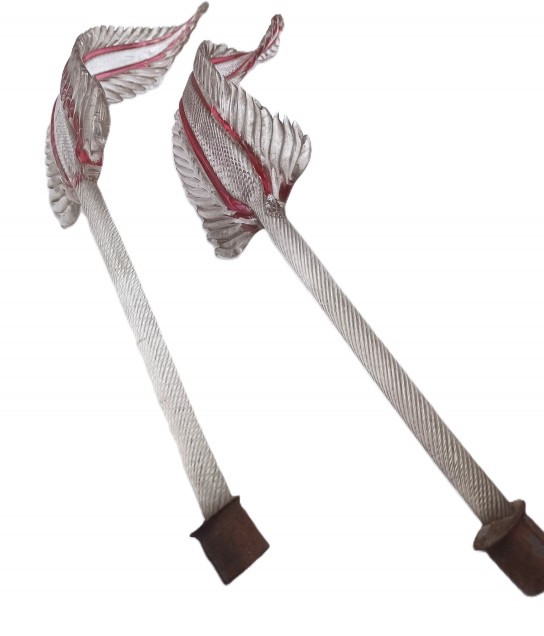 Murano Clear And Red Glass Upright Chandelier Leaf  - Pair