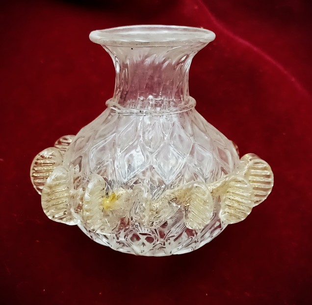 Venetian chandelier glass stem section clear and gold