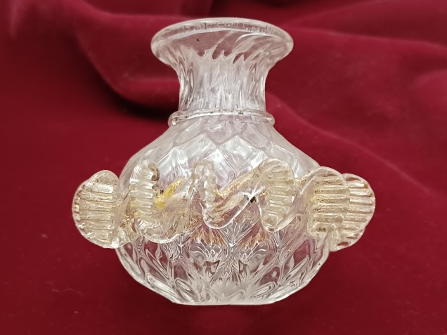 Venetian chandelier glass stem section clear and gold