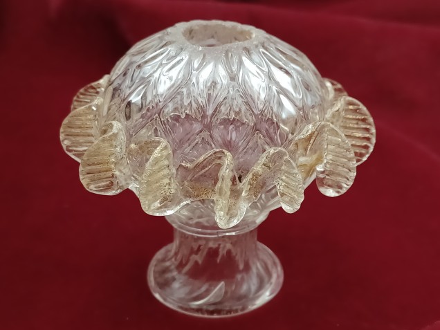 Venetian chandelier glass stem section clear and gold