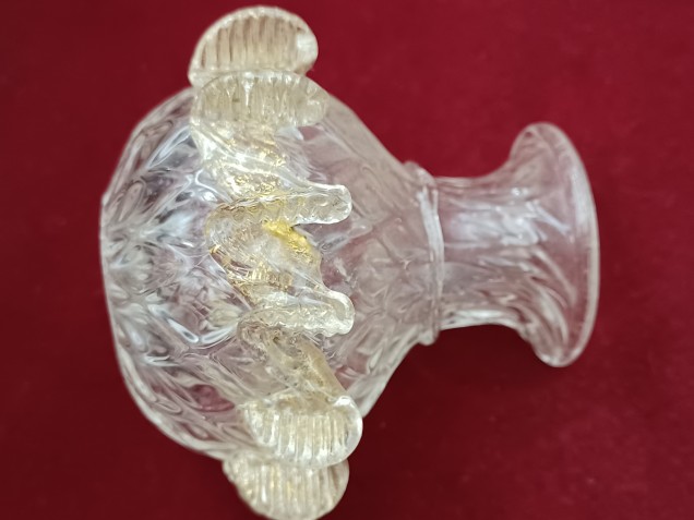 Venetian chandelier glass stem section clear and gold