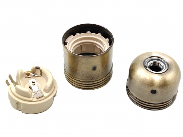 ES E27 lamp holder 3 part plain skirt in antique