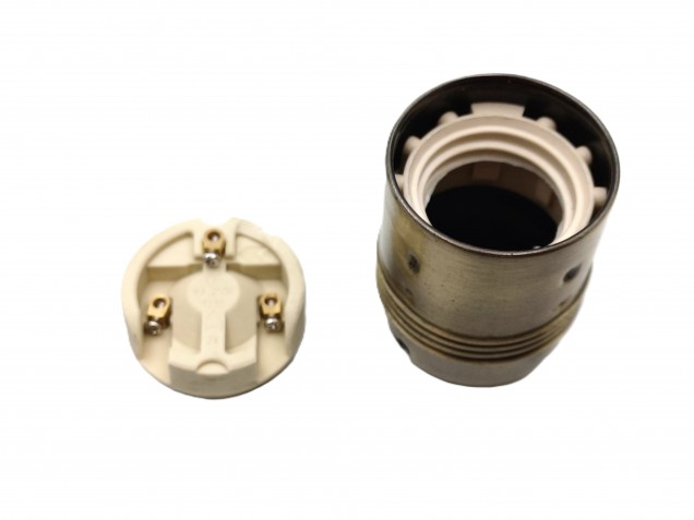 ES E27 lamp holder 3 part plain skirt in antique