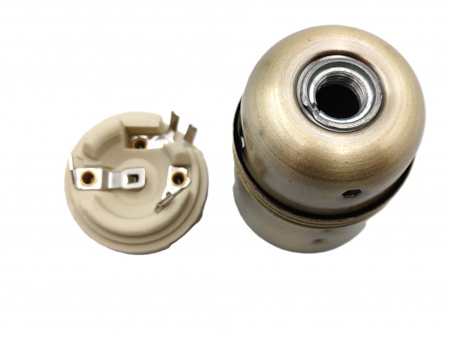 ES E27 lamp holder 3 part plain skirt in antique