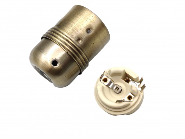 ES E27 lamp holder 3 part plain skirt in antique