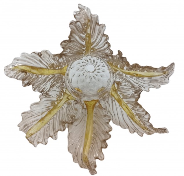 Murano Chandelier Glass Top Canopy Clear And Yellow Circa 1800