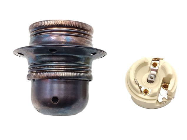 ES E27 Bulb lamp Holder 3 Part Plus Shade Rings In Antique silver Plated 