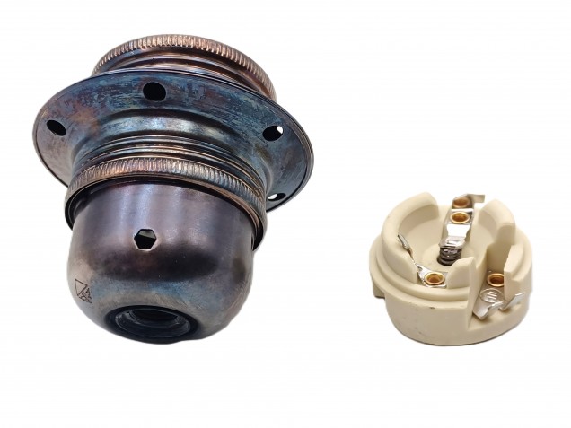 ES E27 Bulb lamp Holder 3 Part Plus Shade Rings In Antique silver Plated 