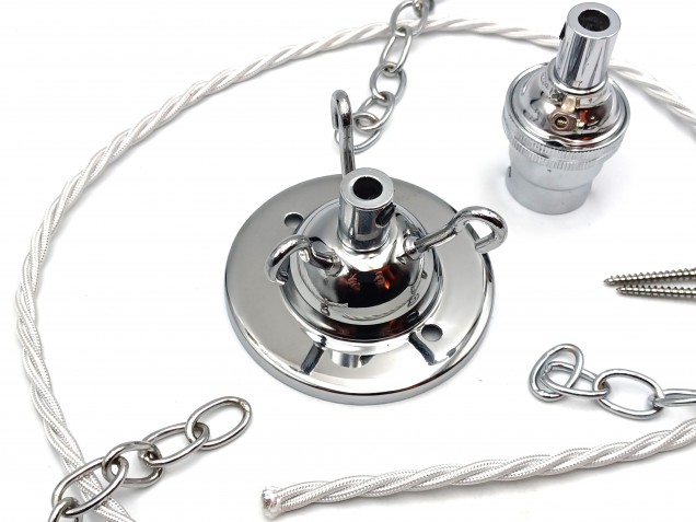 3 Hook Ceiling Pendant Set in chrome Complete With Chain Cable And Lamp Holder