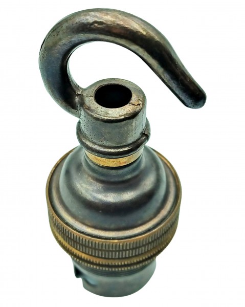 Antique Brass Lamp Holder With Open Hook Threaded Skirt and Ring B22 