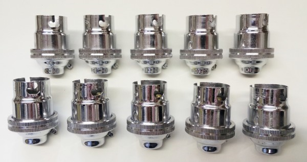 Chrome Plated Lamp Holder Large Bayonet Cap PLAIN SKIRT M10 base thread