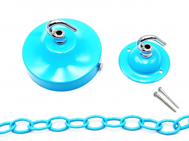Blue and chrome ceiling rose hook large or small with optional chain