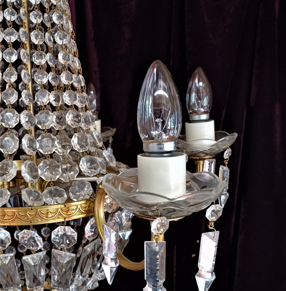 Crystal And Glass Chandelier 6 Arms 9 Lights Tent And Bag Style