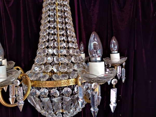 Crystal And Glass Chandelier 6 Arms 9 Lights Tent And Bag Style