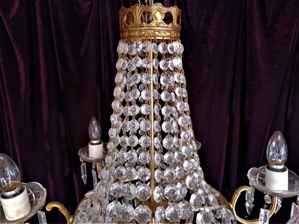 Crystal And Glass Chandelier 6 Arms 9 Lights Tent And Bag Style