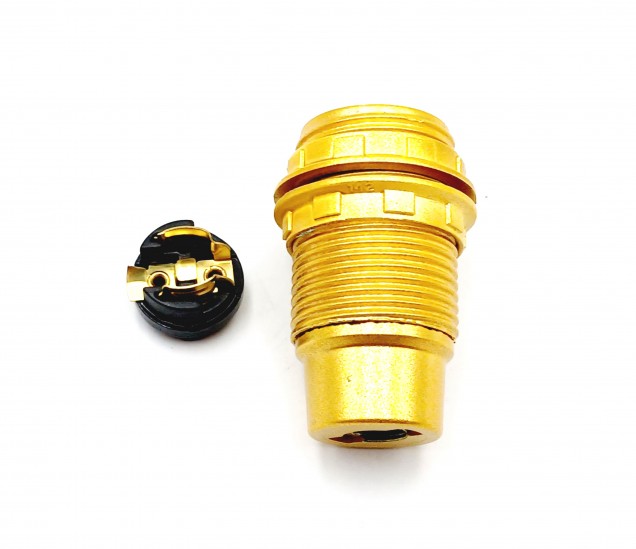 E14 Bakelite Lamp Holder 3 Part Threaded Skirt Plus Shade Rings Gold