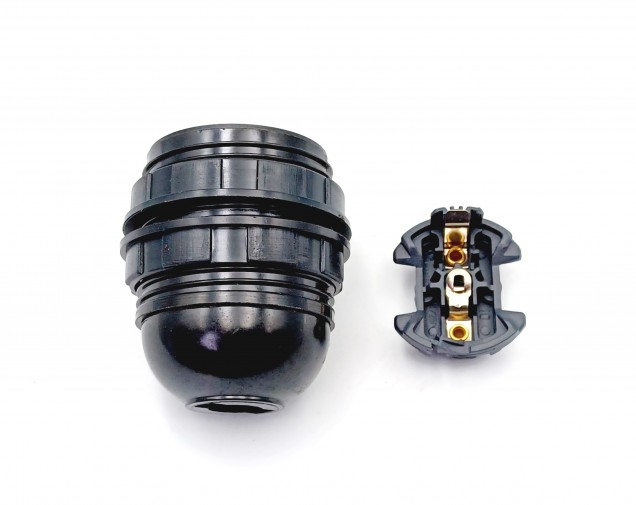 E27 ES lamp holder black threaded skirt and shade rings
