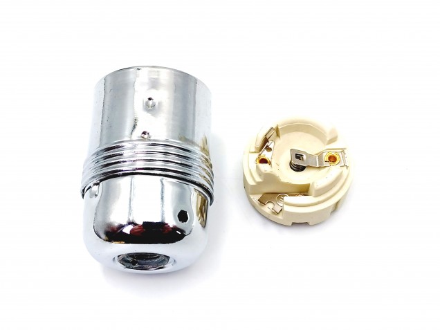 ES E27 lamp holder 3 part plain skirt chrome