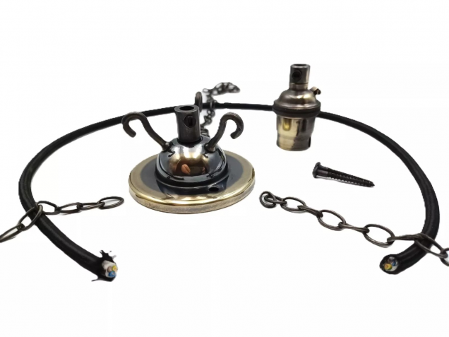 3 Hook Ceiling Pendant Set Brushed Antique Complete With Chain Cable And Lamp Holder